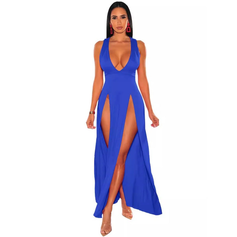 Deep V Neck High Slit Maxi Dress
