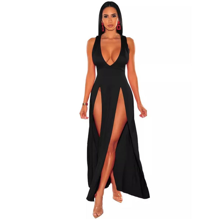 Deep V Neck High Slit Maxi Dress