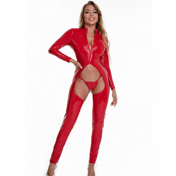Sexy Patent-Style Cutout Catsuit Bodysuit