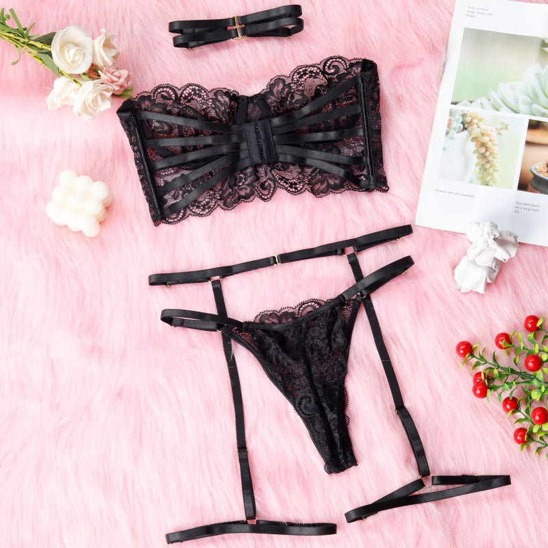 Sheer Lace Halter Strapless Lingerie Set