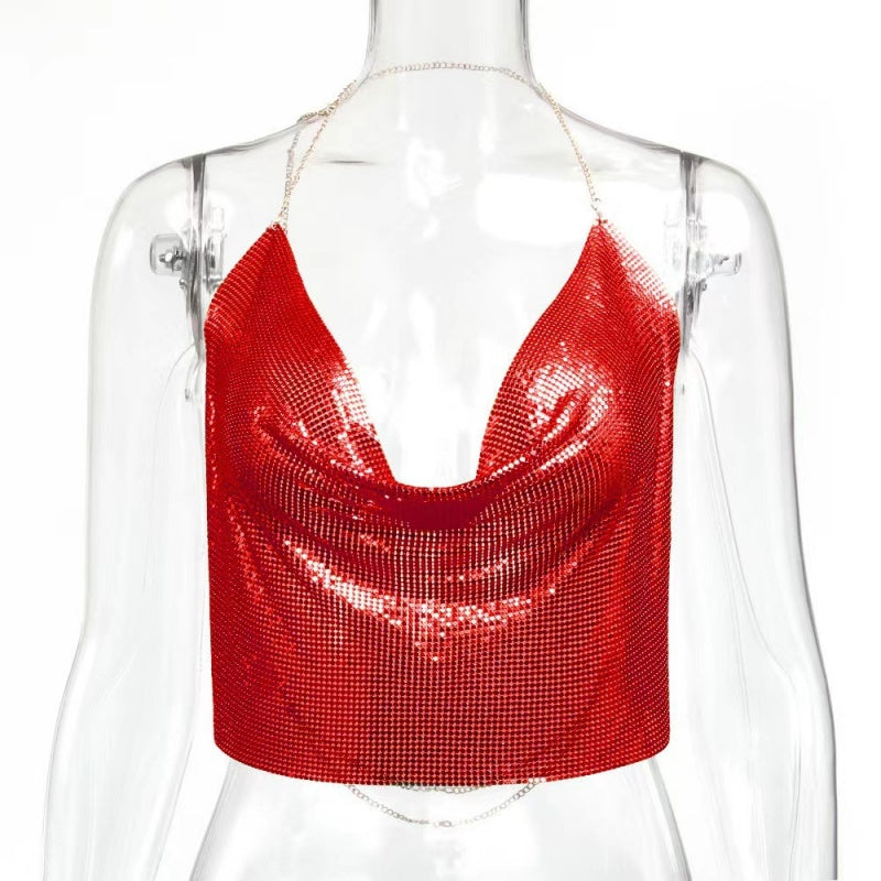 Sexy Metallic Sequin Halter Top