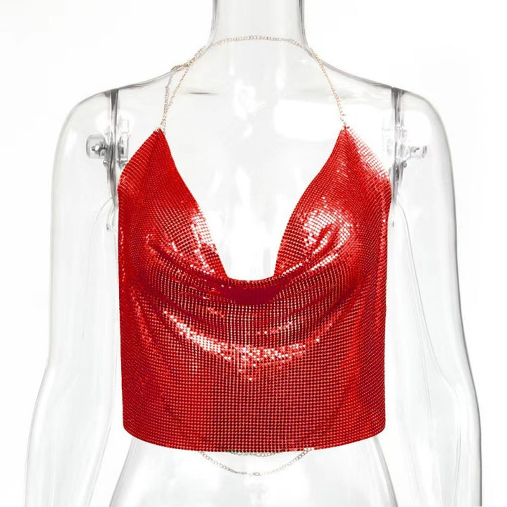 Sexy Metallic Sequin Halter Top