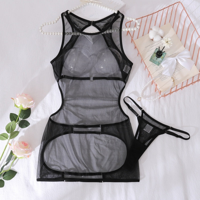 Minimal Sheer Mesh Cutout Backless Bodysuit