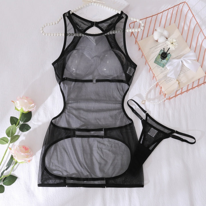 Minimal Sheer Mesh Cutout Backless Bodysuit