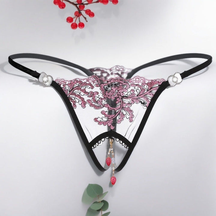 Floral Embroidery Sheer Thong