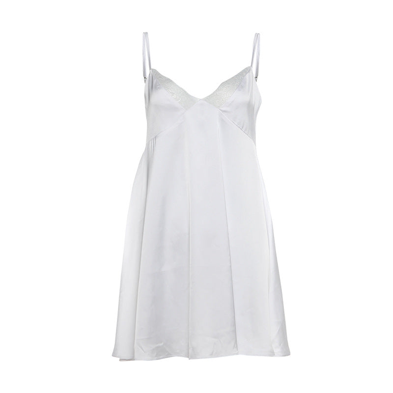 Gloss Satin Lace V-neck Slip Dress