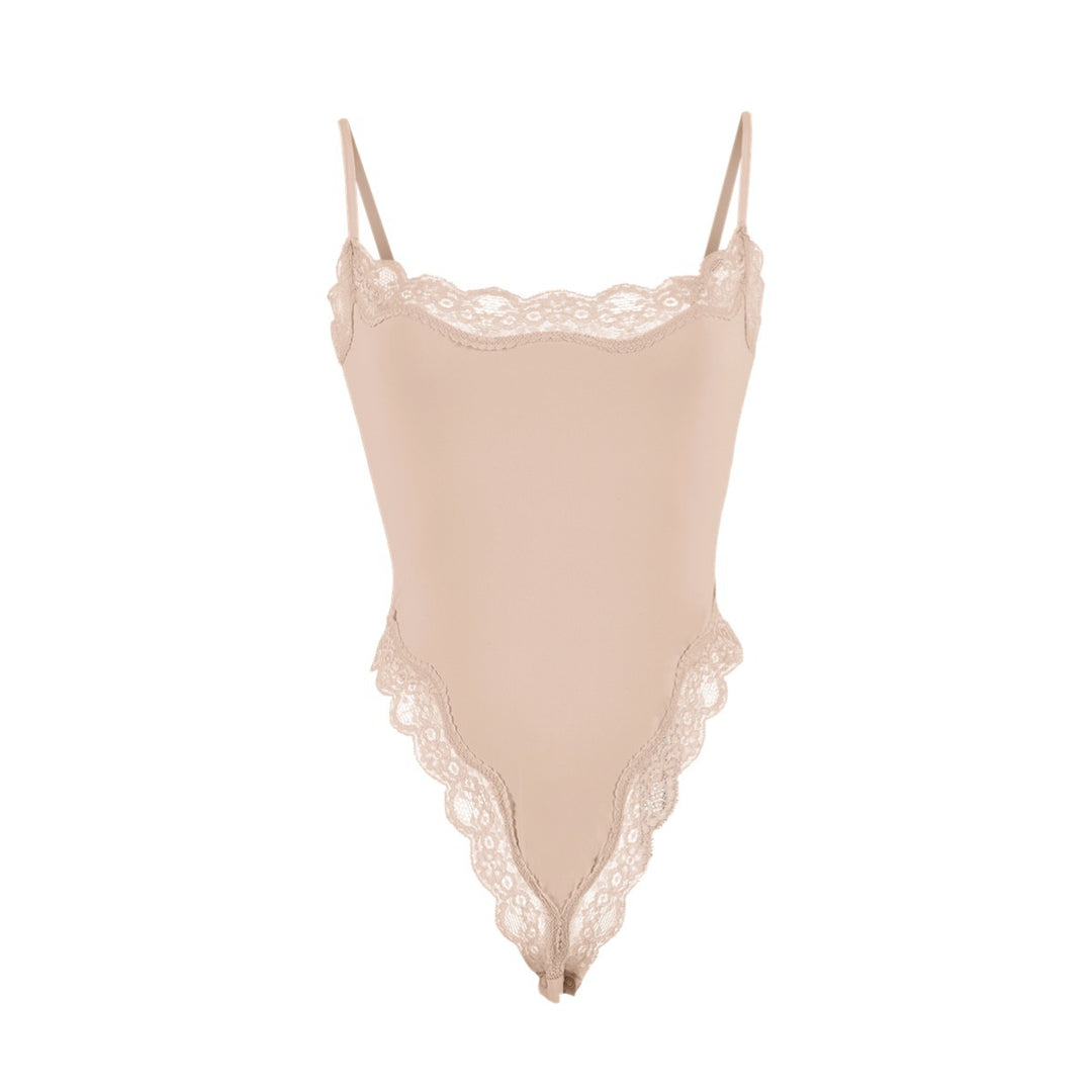 Lace Trim Spaghetti Strap Bodysuit