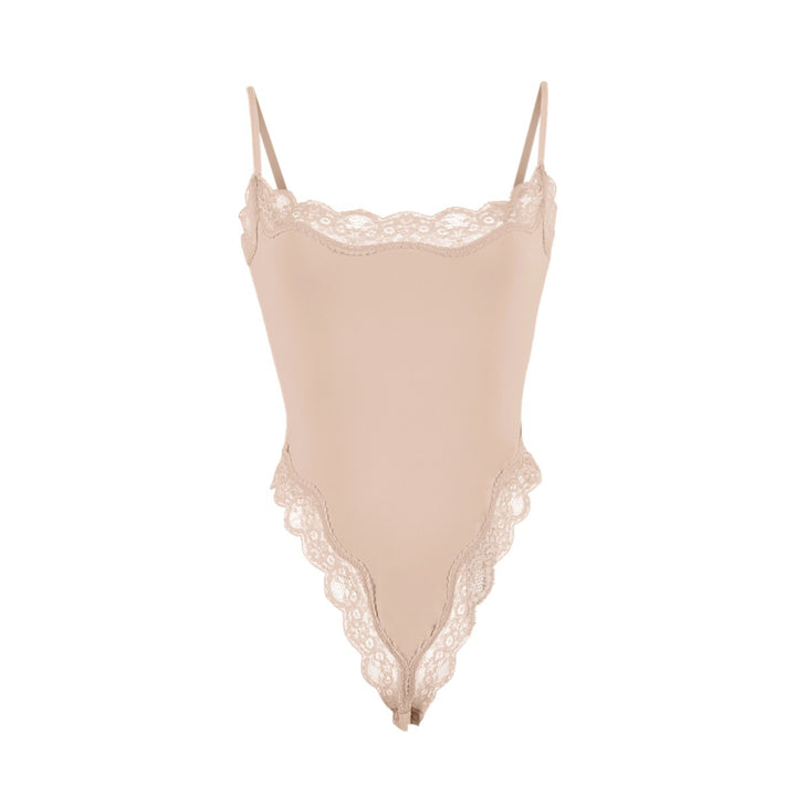 Lace Trim Spaghetti Strap Bodysuit