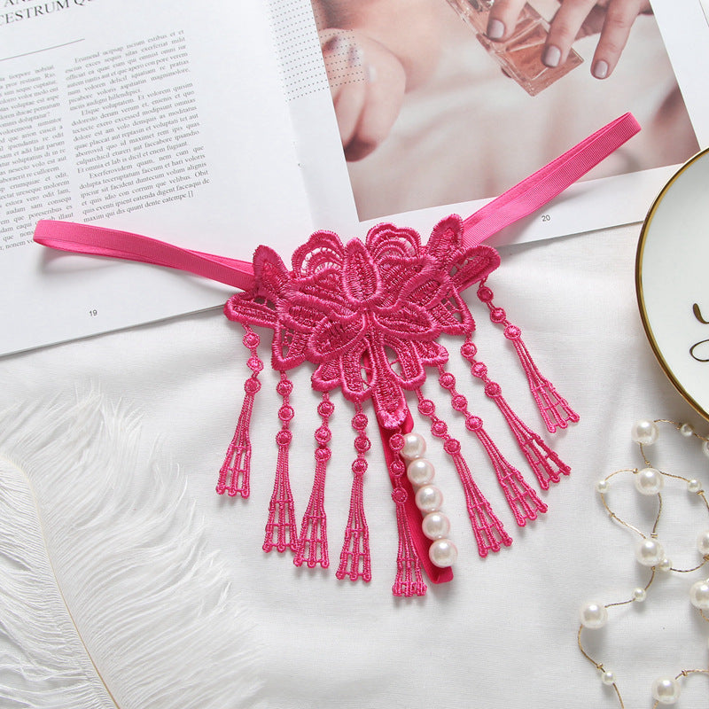 Floral Lace Tassel Pearl Thong