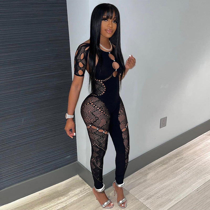 Hollow Out Mesh Bodycon Jumpsuit