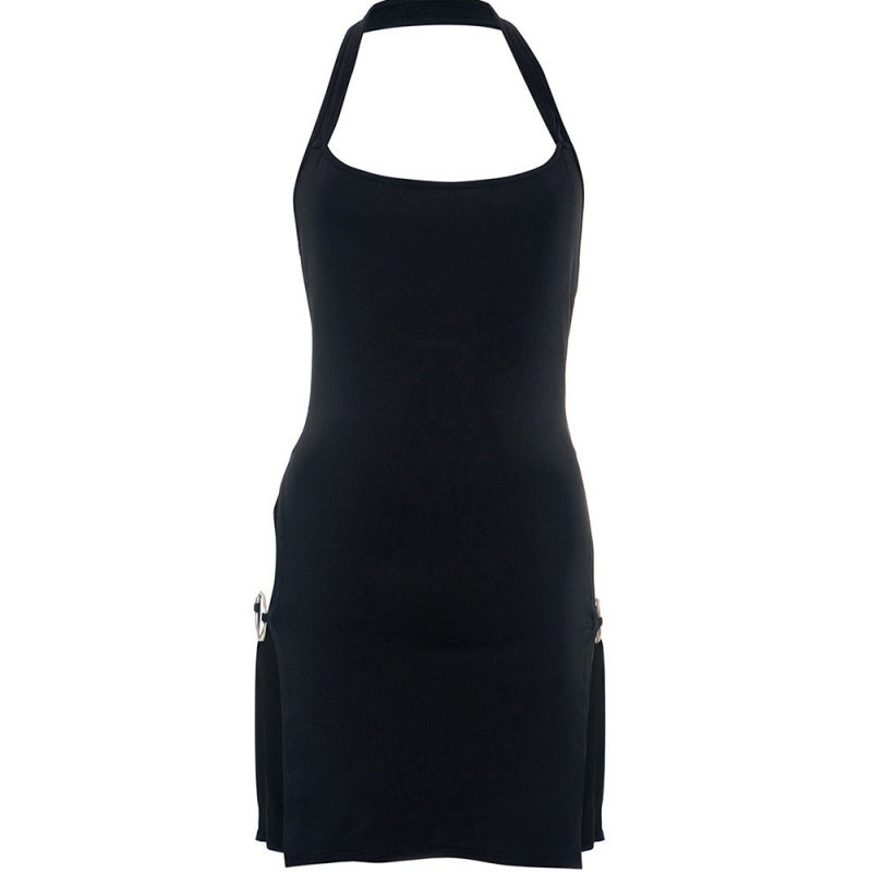 Halter O‑Ring Cutout Side Slit Mini Dress