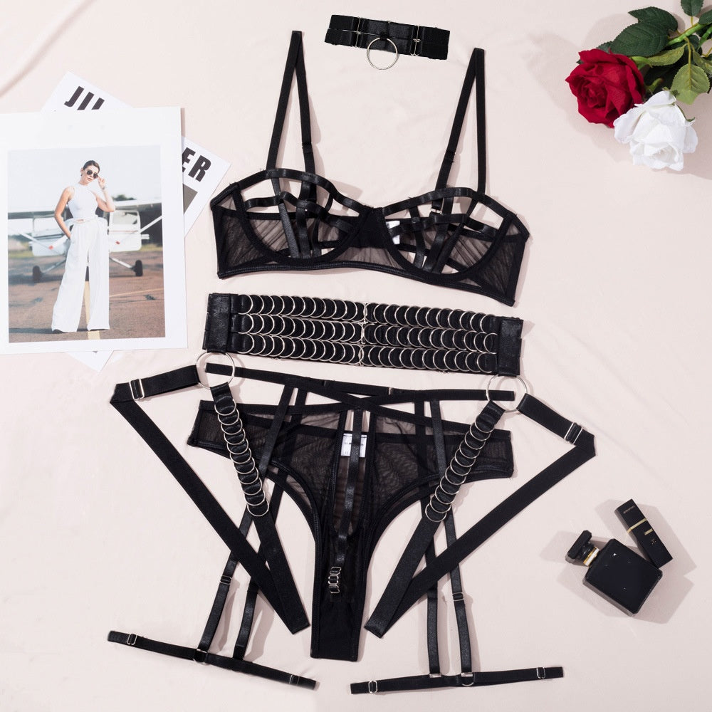 Midnight Cage Ring Harness Seduction Set
