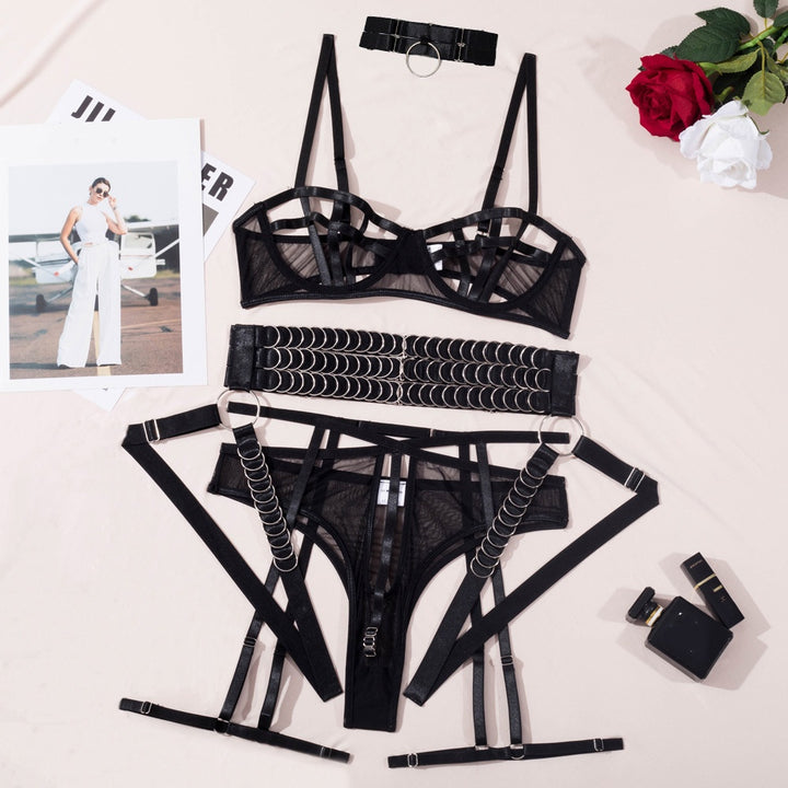 Midnight Cage Ring Harness Seduction Set