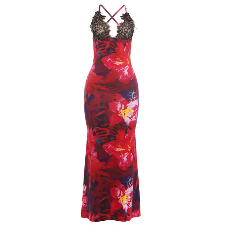 Lace Trim Floral Mermaid Maxi Dress