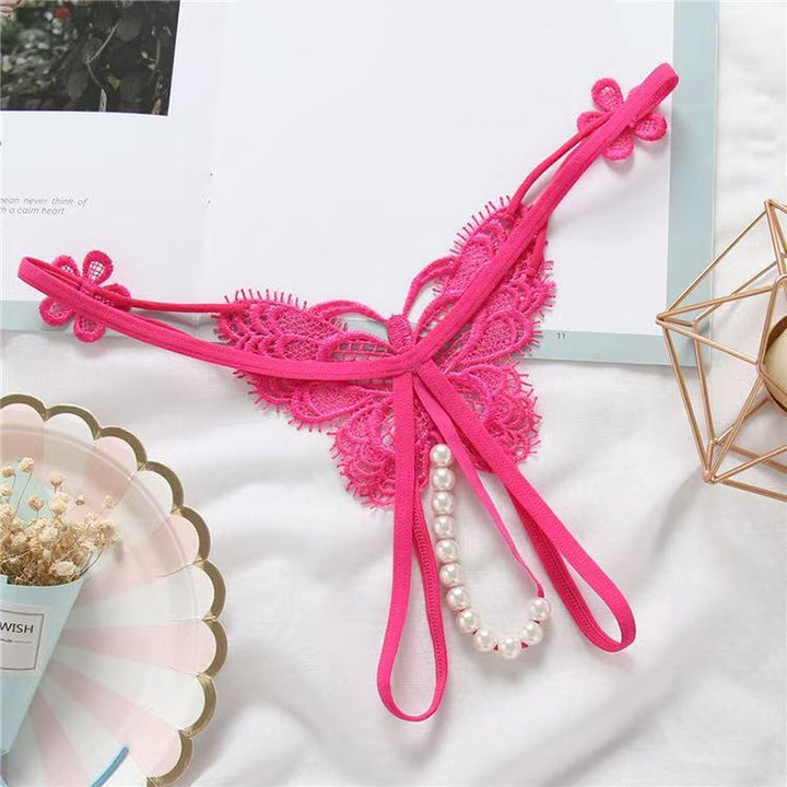 Butterfly Lace Dangling Pearl Thong