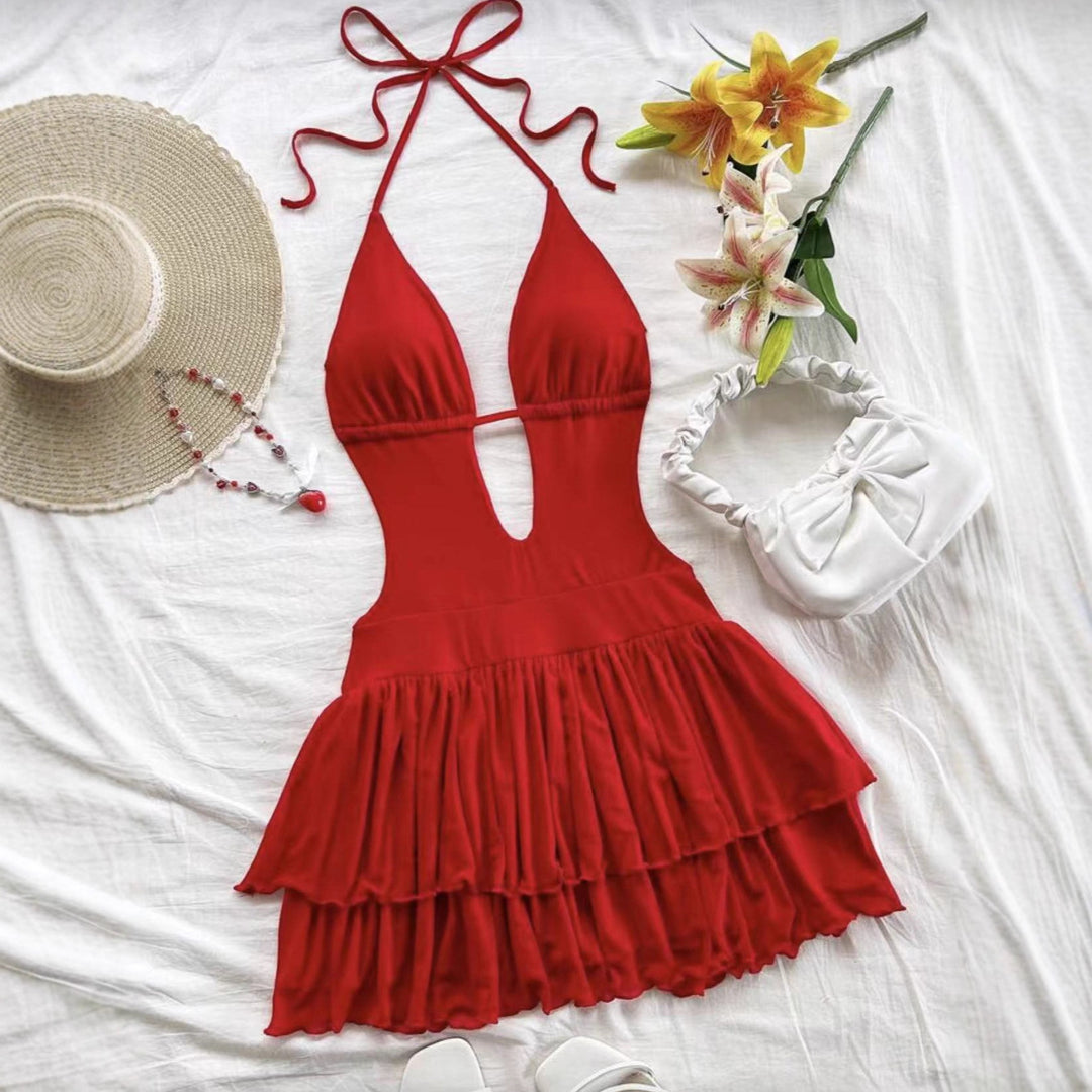 Halter Cutout Ruffle Skirt