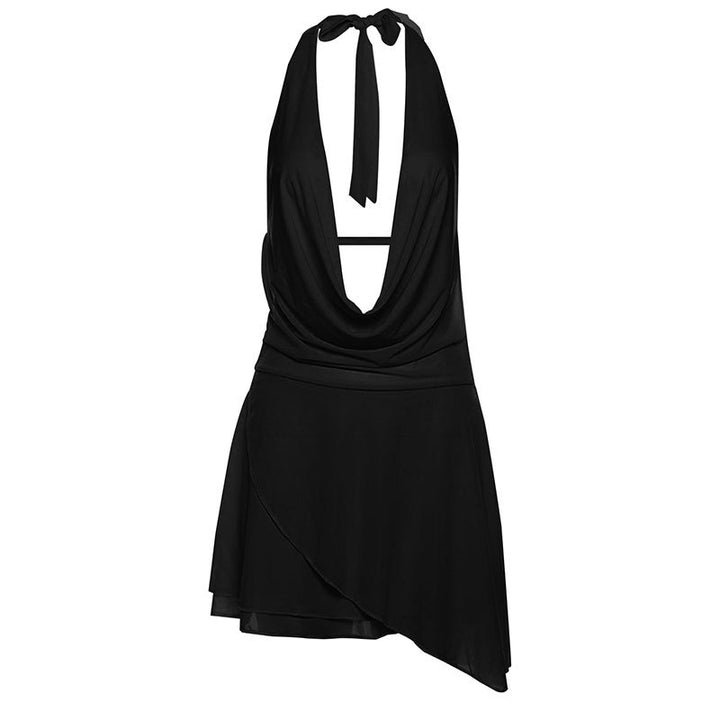 Halter Cowl Neck Open Back Dress