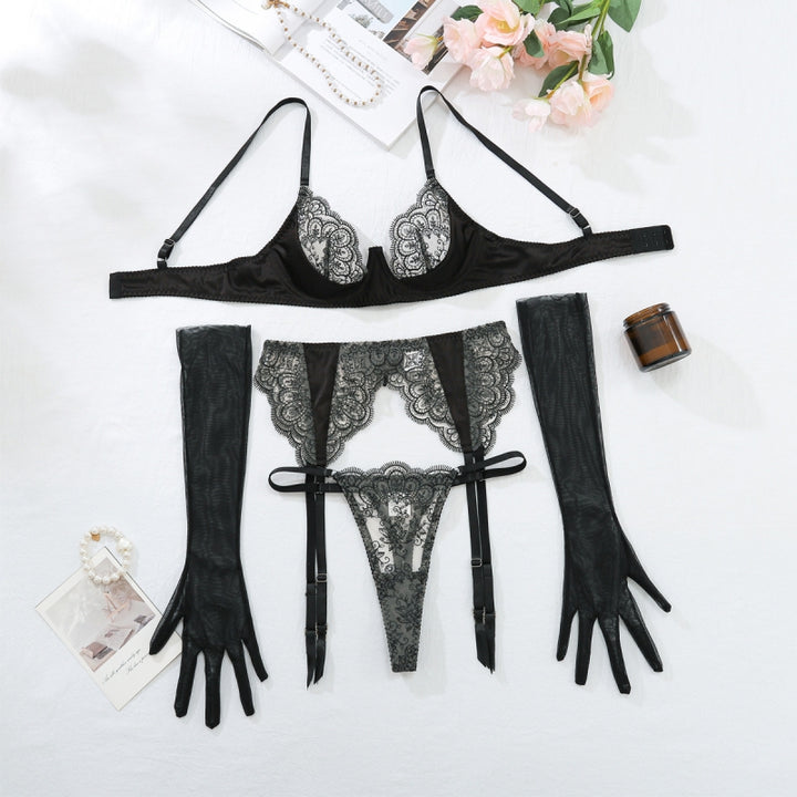 Seductive Embroidered Eyelash Trim Sheer Lace Lingerie