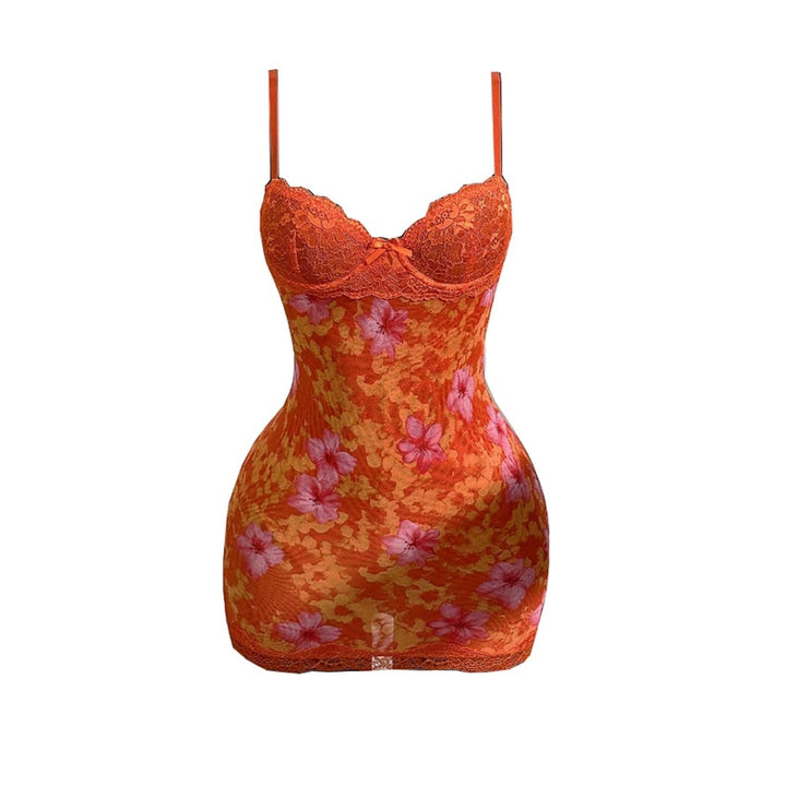 Floral Lace Trim Bodycon Mini Slip Dress