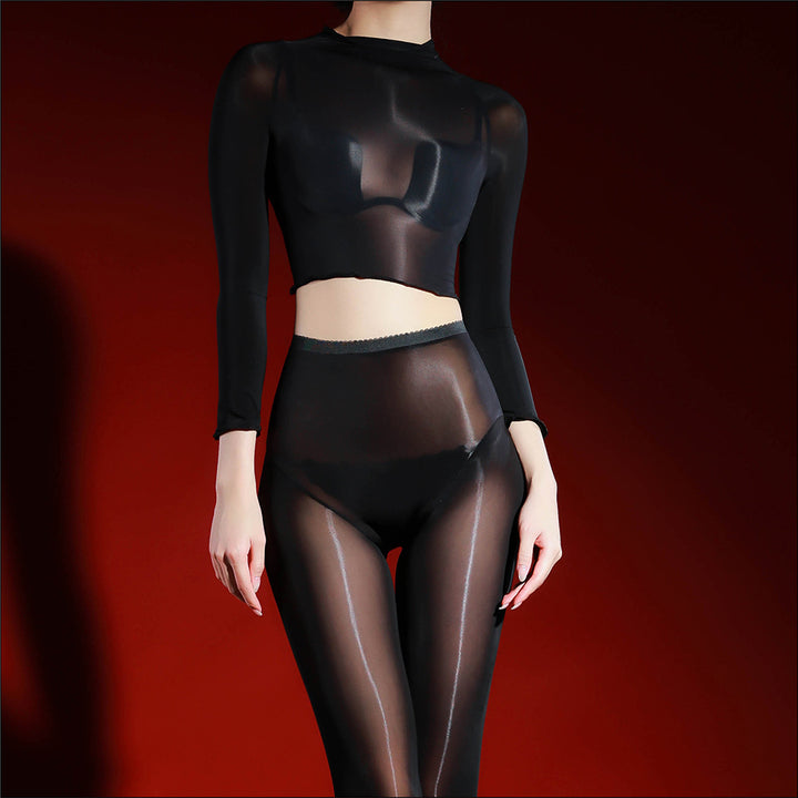 Ultra Sheer Shiny Mesh Lingerie Set