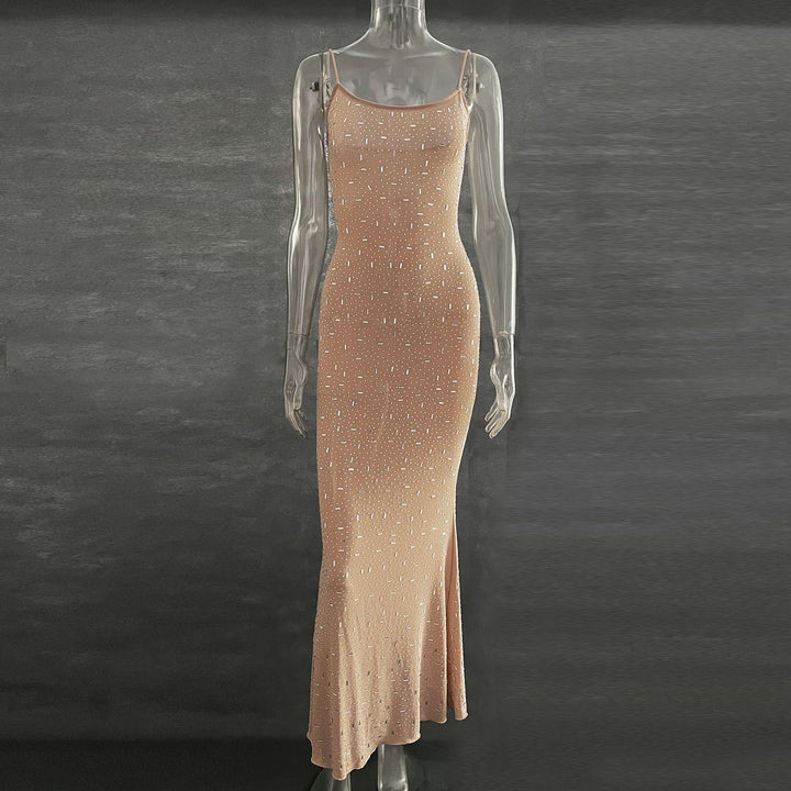 Sparkle Rhinestone Mesh Maxi Slip Dress