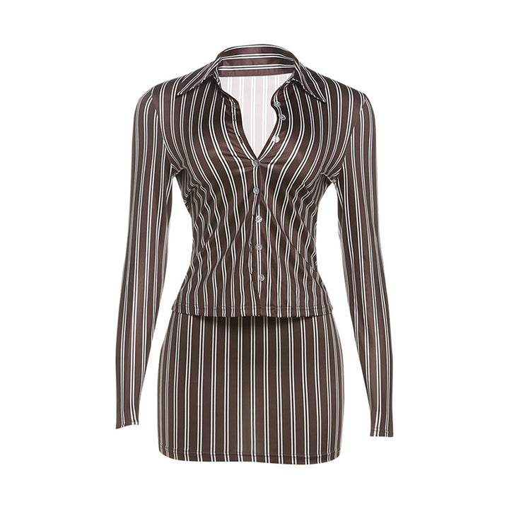 Striped Long Sleeve Shirt and Mini Skirt