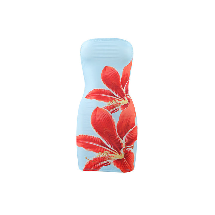 Floral Print Strapless Bodycon Mini Dress