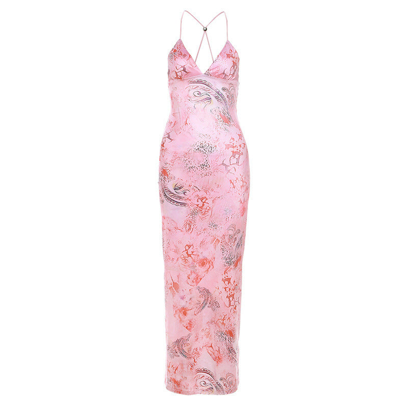 Butterfly Lace Backless Maxi Dress