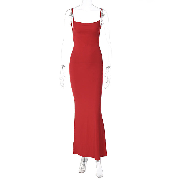 Thin Strap Square Neck Back Mermaid Dress