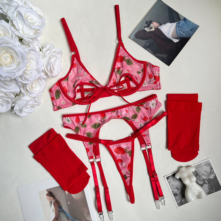 Scarlet Bloom Sheer Floral Mesh Seduction Set