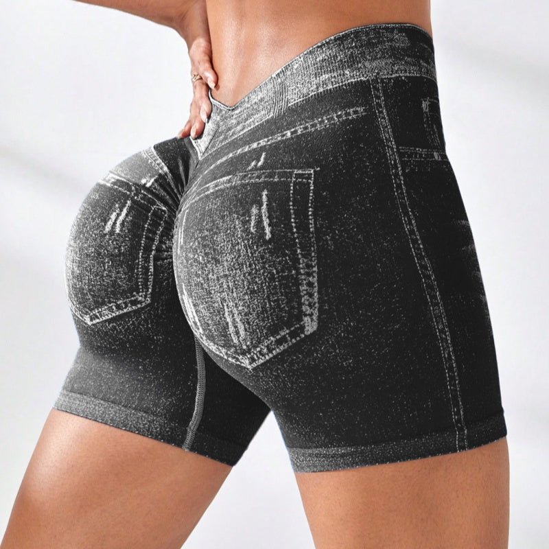 Faux‑Denim Seamless V‑Waist Shorts