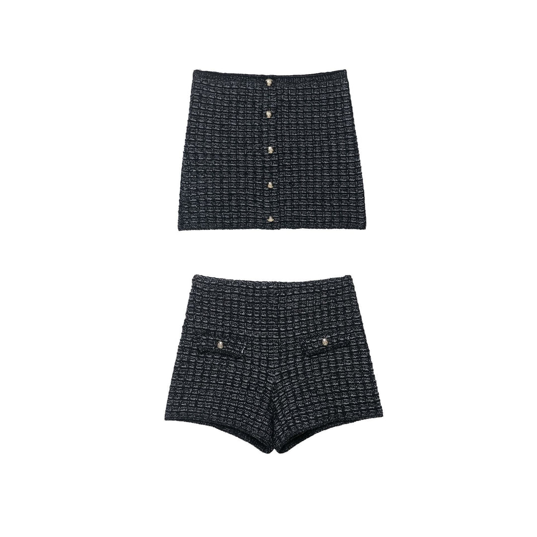 Textured Tweed Button Front Crop Set