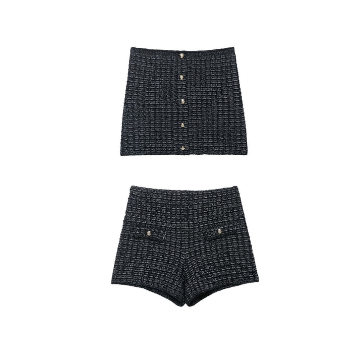 Textured Tweed Button Front Crop Set
