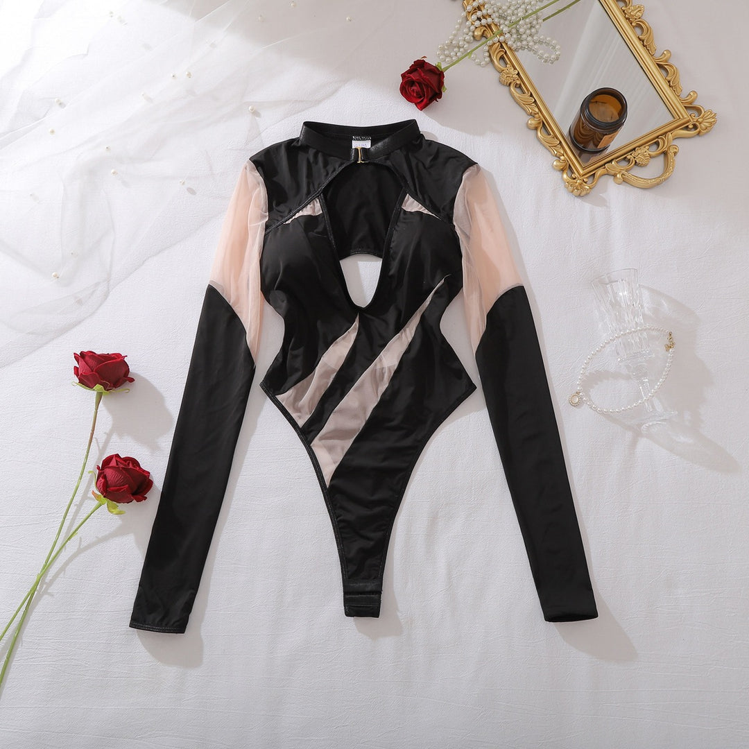 Cut‑Out Mesh Patchwork Bodysuit