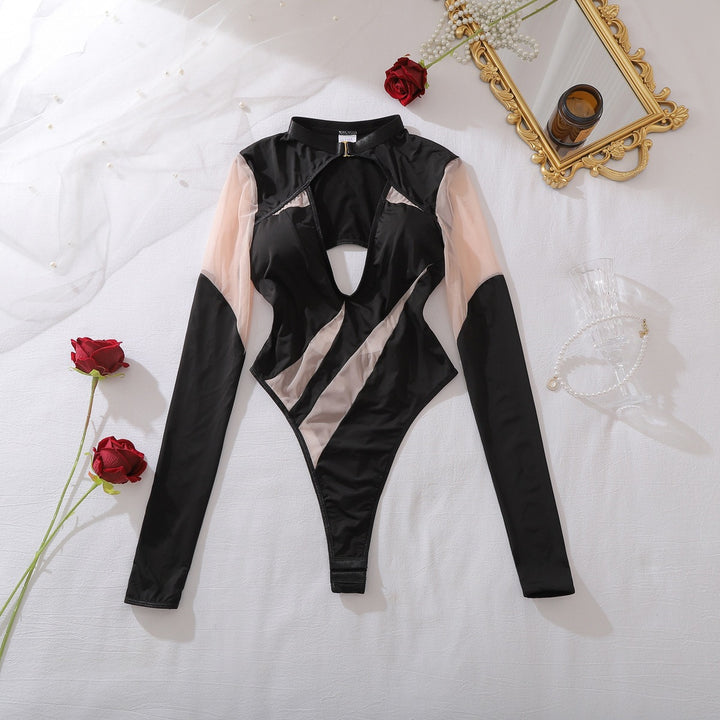Cut‑Out Mesh Patchwork Bodysuit