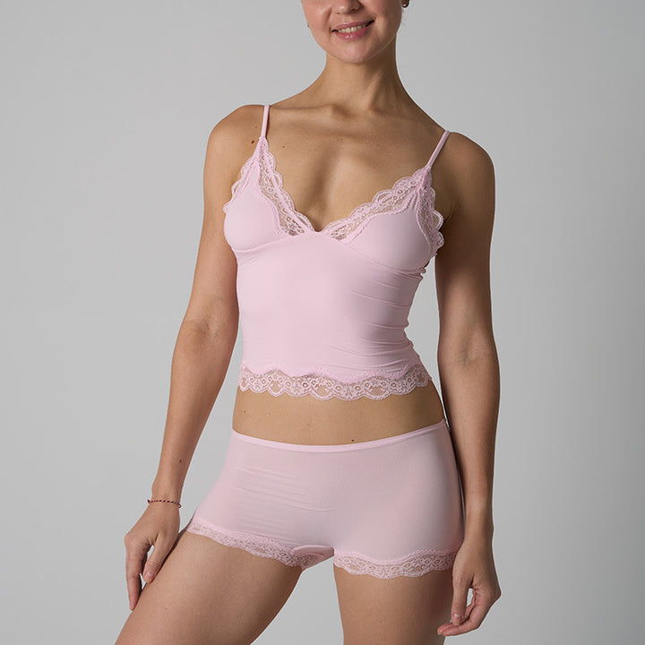 Lace Trim Cami and Boyshort Lingerie Set