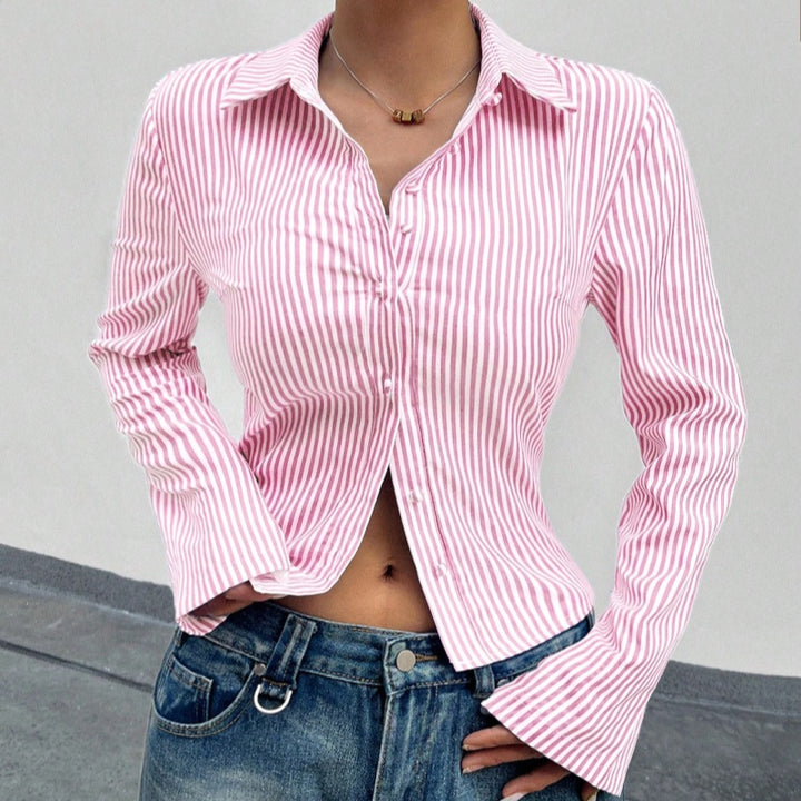 Striped Fitted Waist Cropped Shirt
