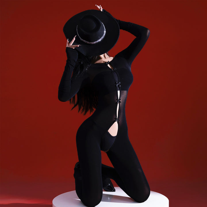 Velvet Bow Cutout Bodysuit