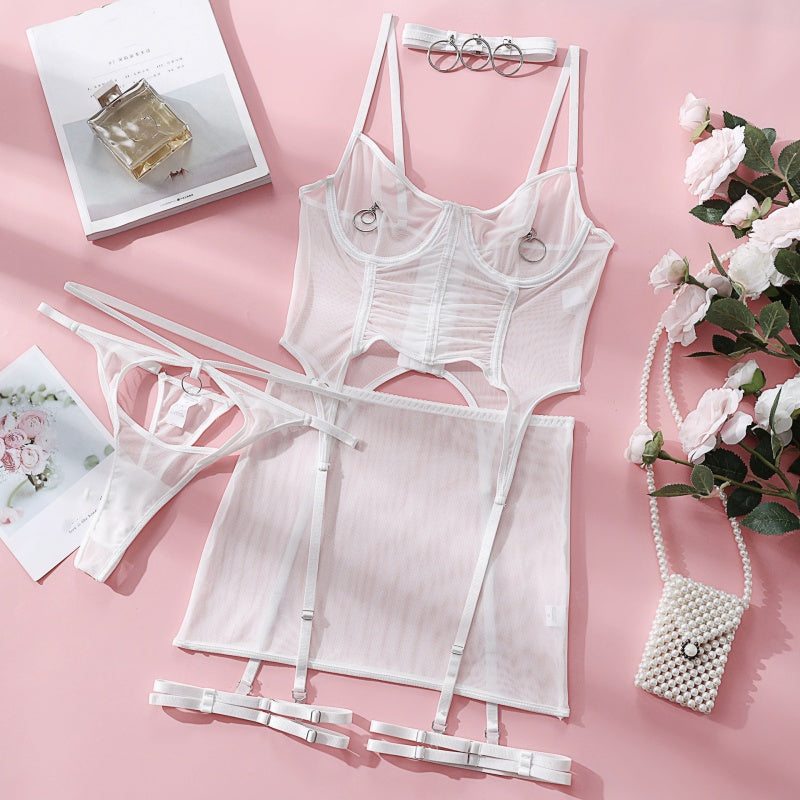 Veil Bone-Corset Sheer Lace Seduction Set