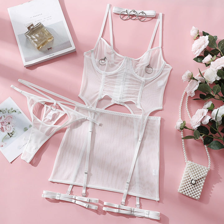 Veil Bone-Corset Sheer Lace Seduction Set