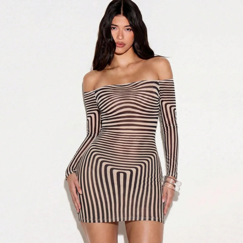 Wavy Stripe Slim Fit Party Short Dress