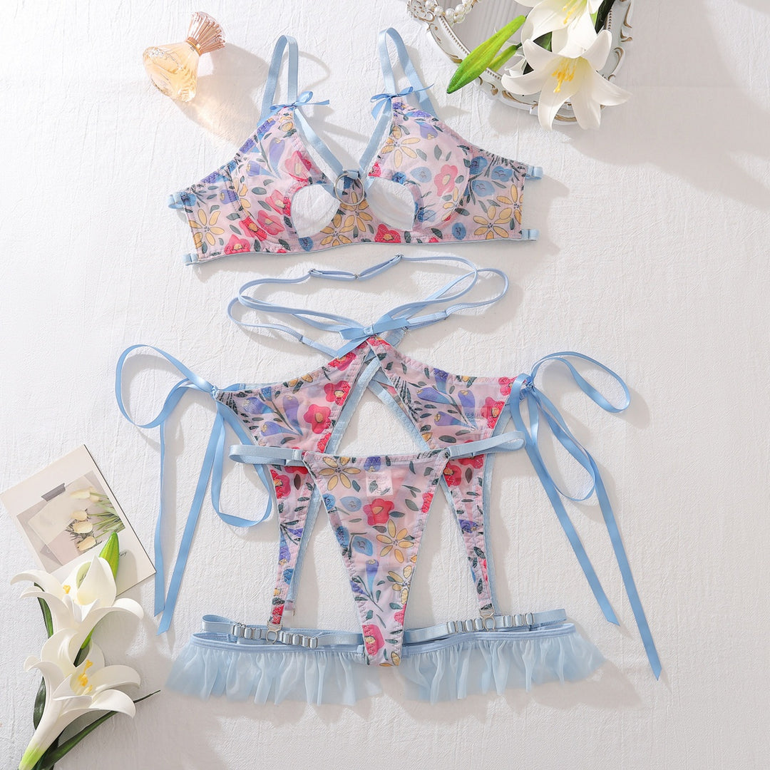 Petal Whisper Sheer Floral Garter Lingerie