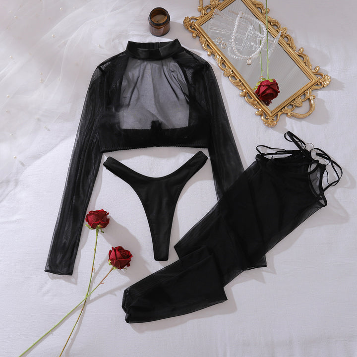 Sheer Mesh Long Sleeve Lingerie Set