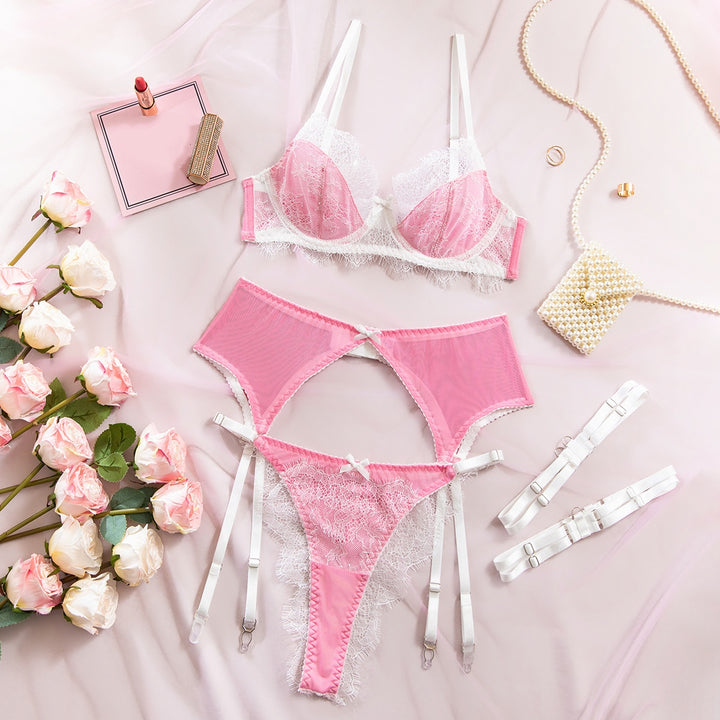 Pastel Floral Lace Garter Intimate Underwear Set