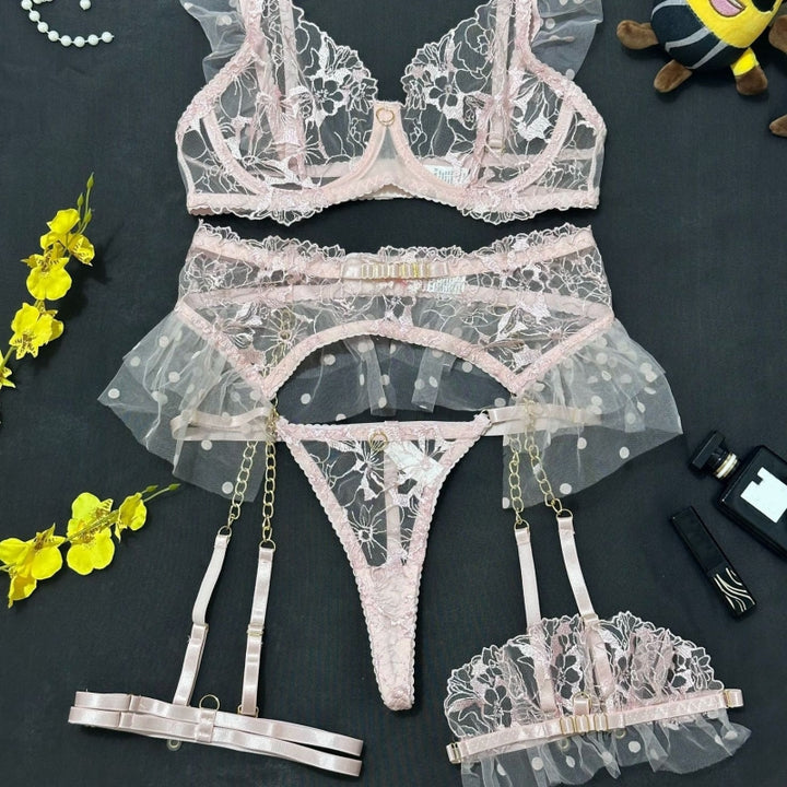 Metal Chain Lace Embroidered Eyelash Lingerie