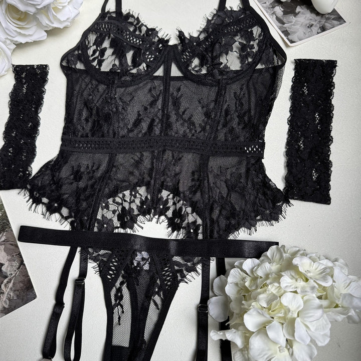 Midnight Desire Black Lace Corset Lingerie