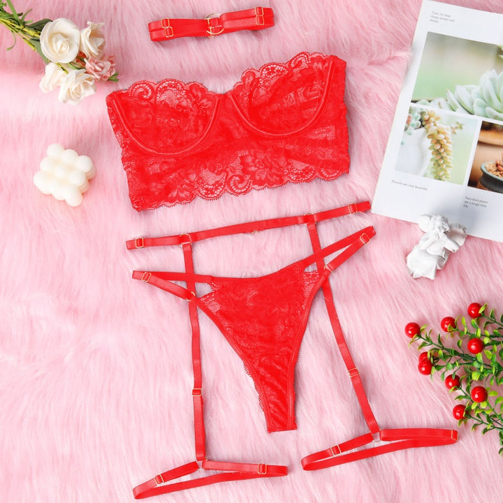 Sheer Lace Halter Strapless Lingerie Set