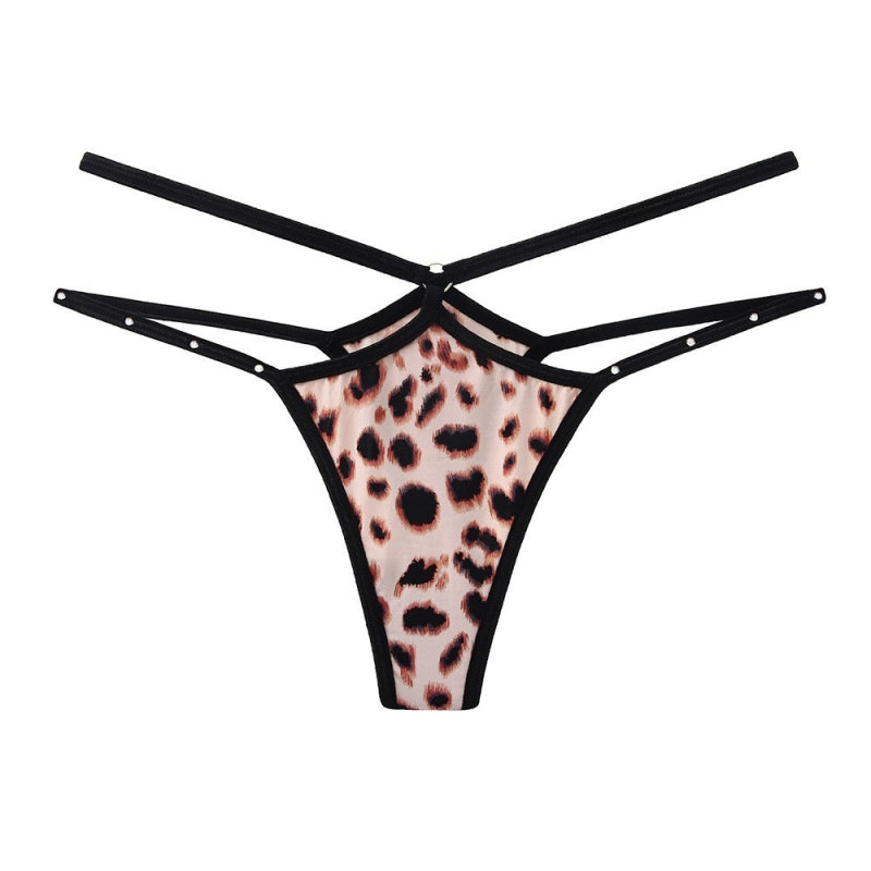 Leopard Print Thin Double Strap Thong