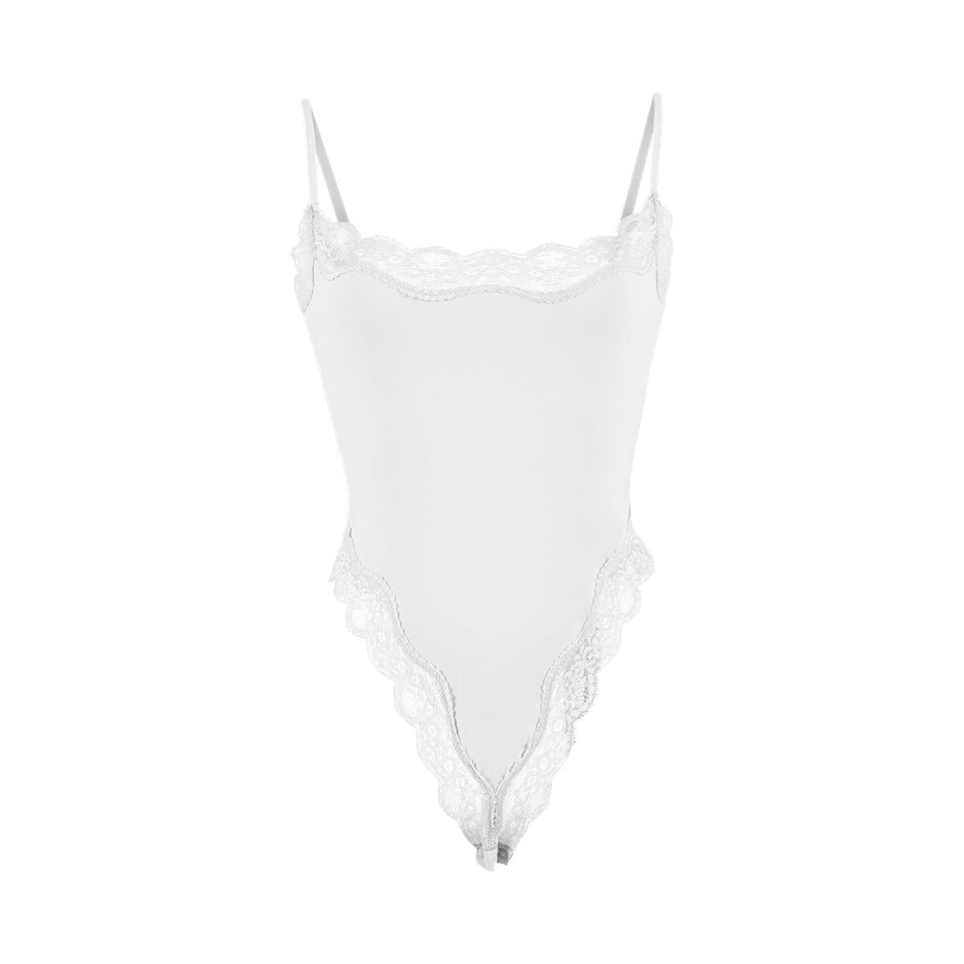Lace Trim Spaghetti Strap Bodysuit