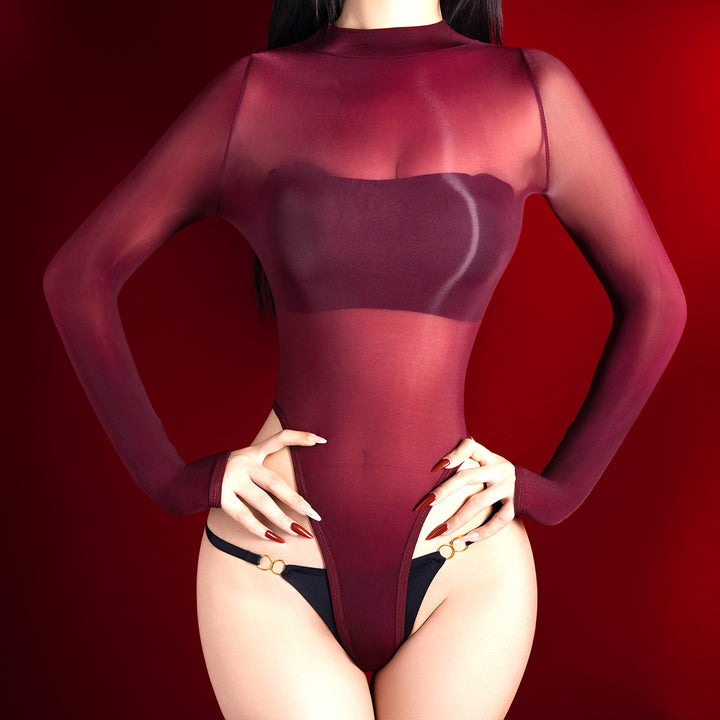 Sheer Mesh Long-Sleeve Bodysuit